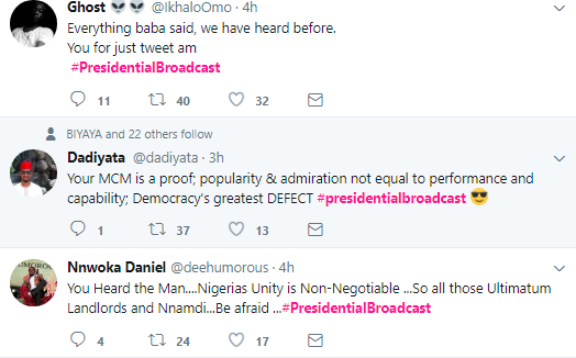 Reaction of Nigerians over Presidential broadcast